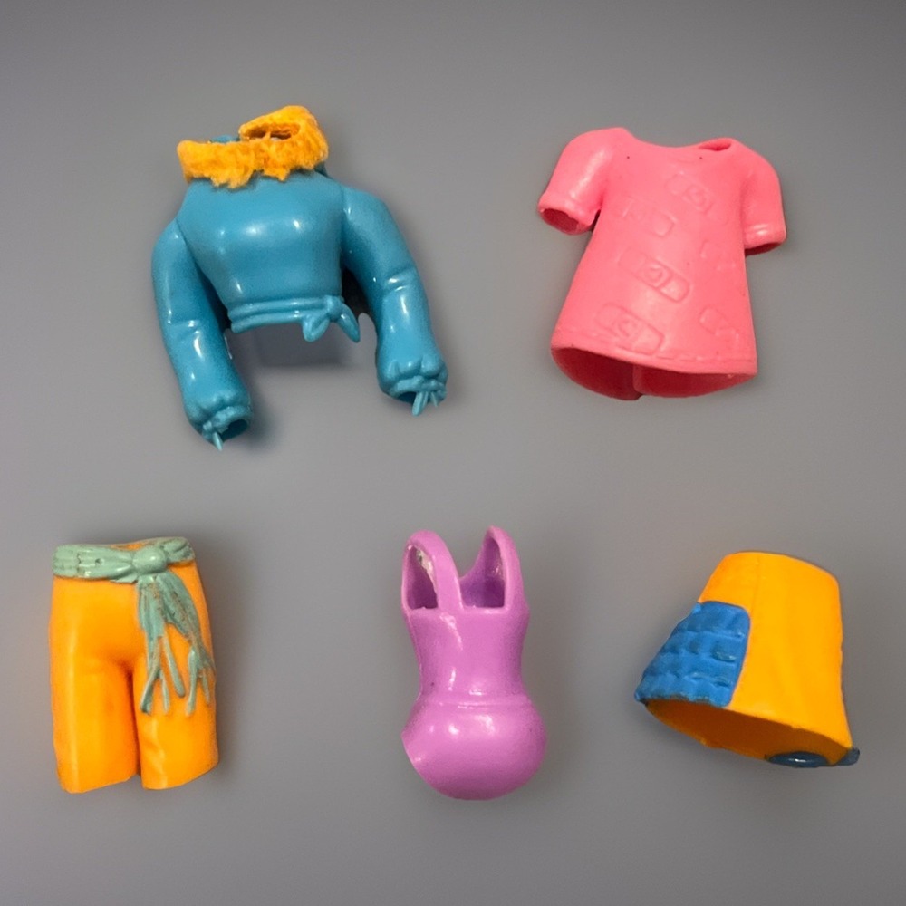 Polly Pocket Rubber Doll Clothes 5 Pieces Mixed Lot Vintage Small Multicolor EUC